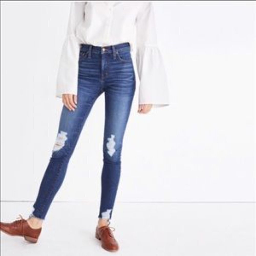 Madewell 9" High rise‎ skinny deconstructed jeans